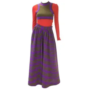 1960s Rudi Gernreich Red-Purple-Olive Graphic Top and Culottes Set