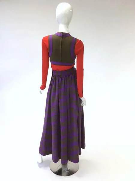 1960s Rudi Gernreich Red-Purple-Olive Graphic Top and Culottes Set