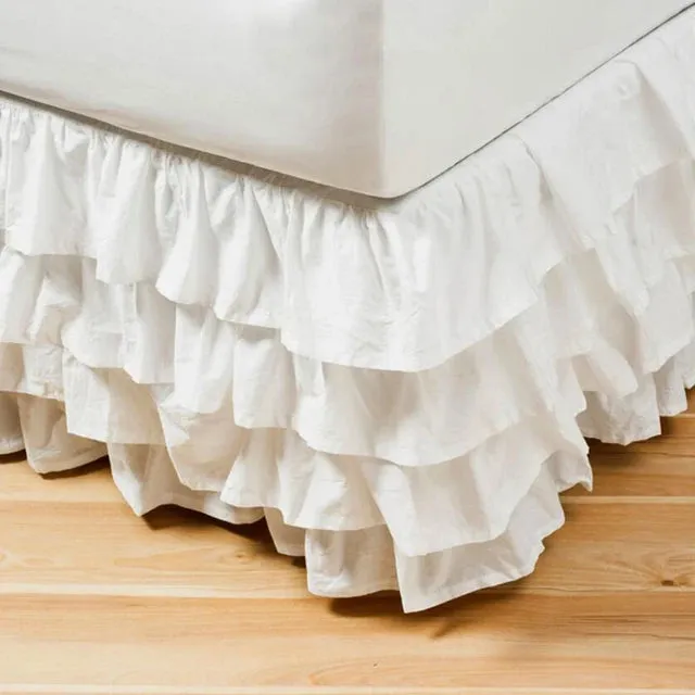 4 Layers Ruffled Bed Skirt Wrap Around Elastic Bed Skirt