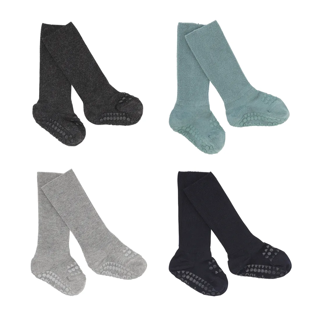 4 pack Grip Socks - Bamboo - Dark Grey Melange, Dusty Blue, Grey Melange, Dark Blue