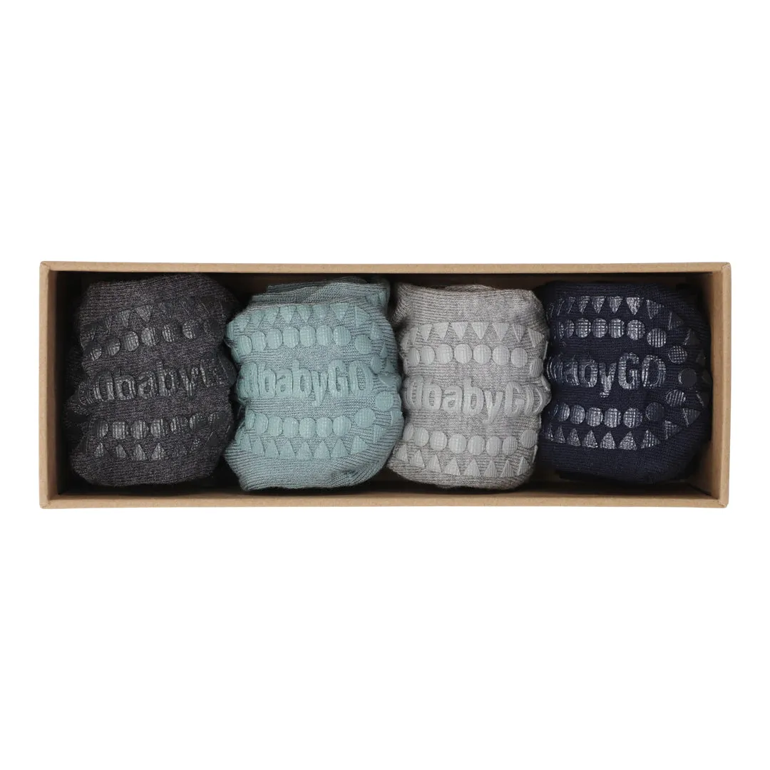 4 pack Grip Socks - bamboo - Dark Grey Melange, Dusty Blue, Grey Melange, Dark Blue