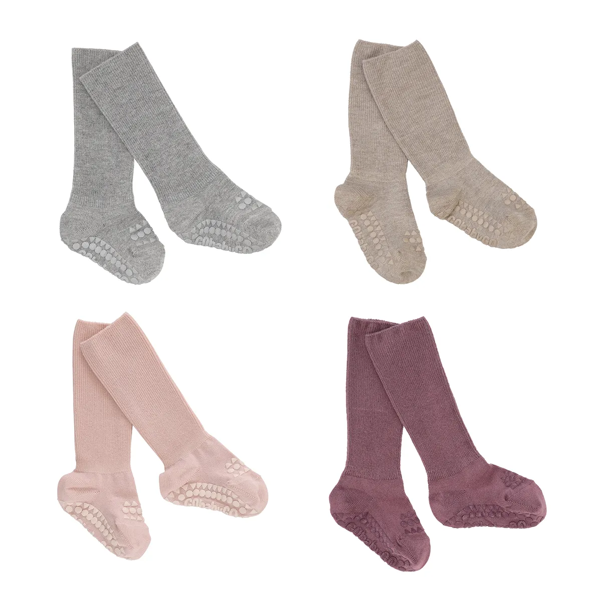 4 pack Grip Socks - bamboo - Grey Melange, Sand, Soft pink, Misty Plum