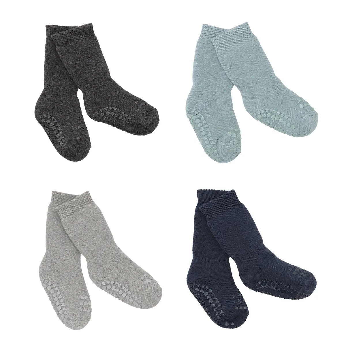 4 pack Grip Socks - Organic cotton - Dark Grey Melange, Dusty Blue, Grey Melange, Navy Blue