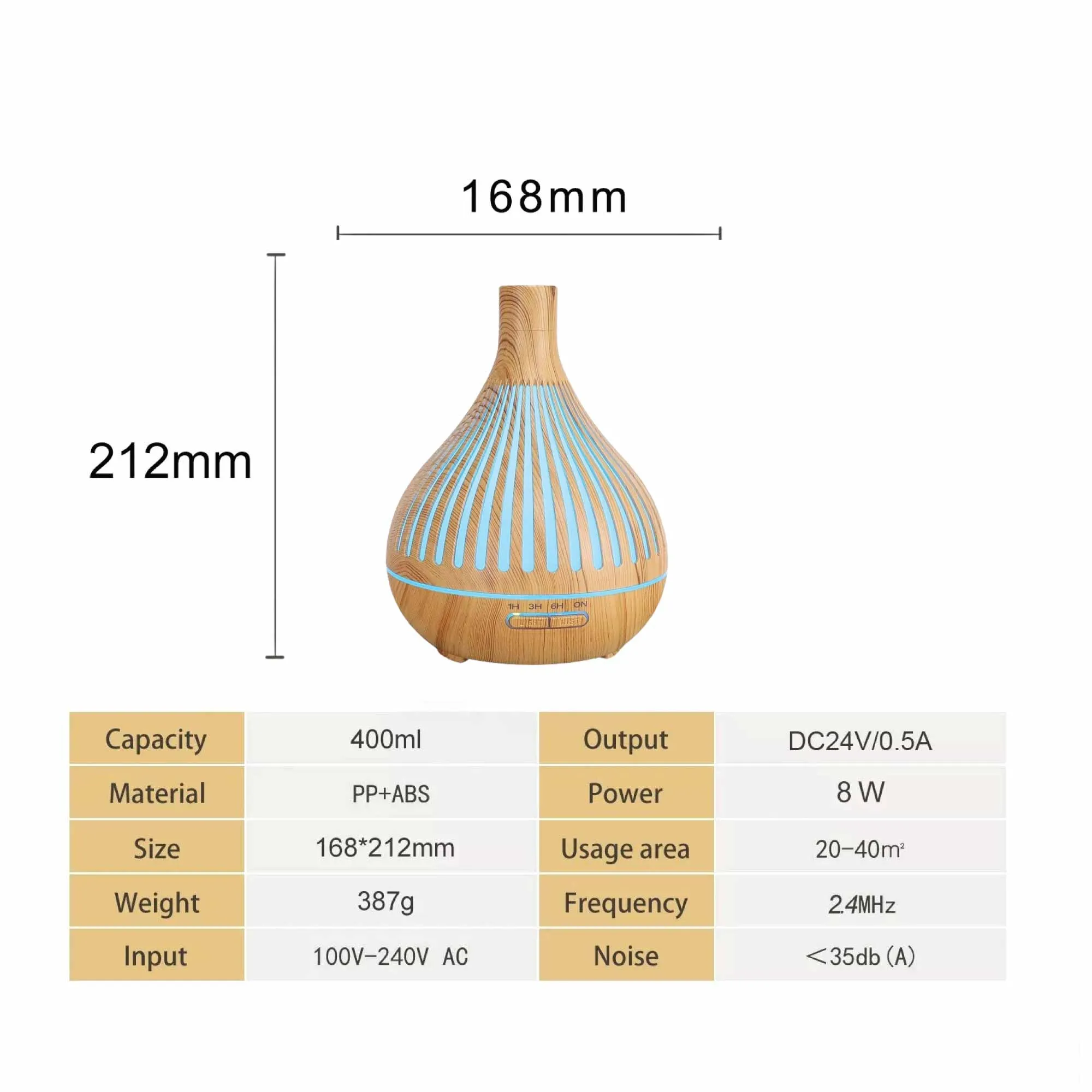 400ml Ultrasonic Aroma Diffuser, 7-Color LED, Remote-Controlled