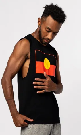 Aboriginal Art Men's Muscle Tank Top Raise the Flag Aboriginal Art (Large)