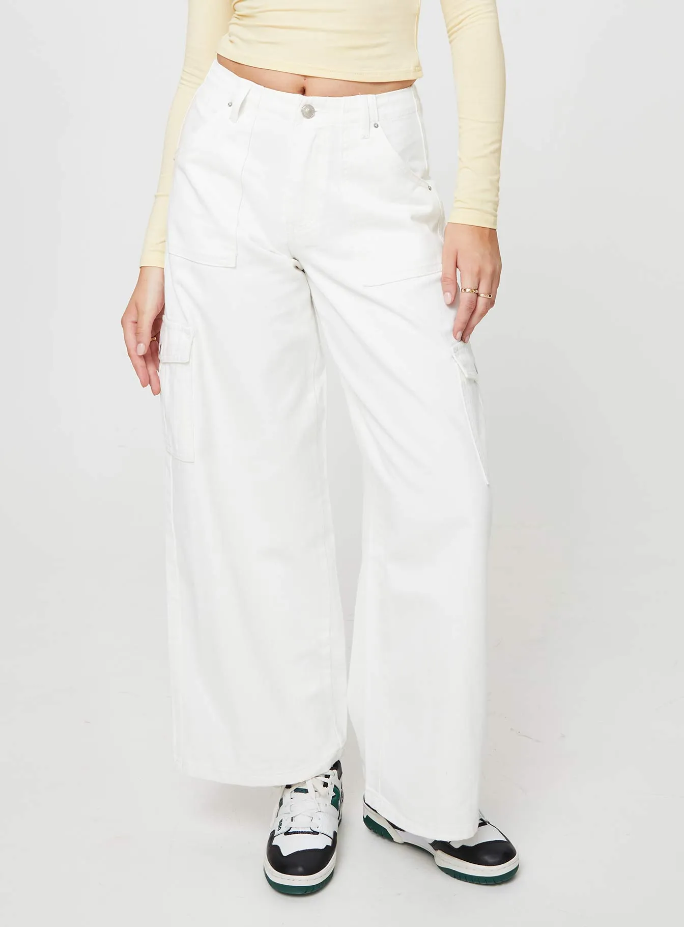 Adrianne Wide Leg Cargo Jeans White