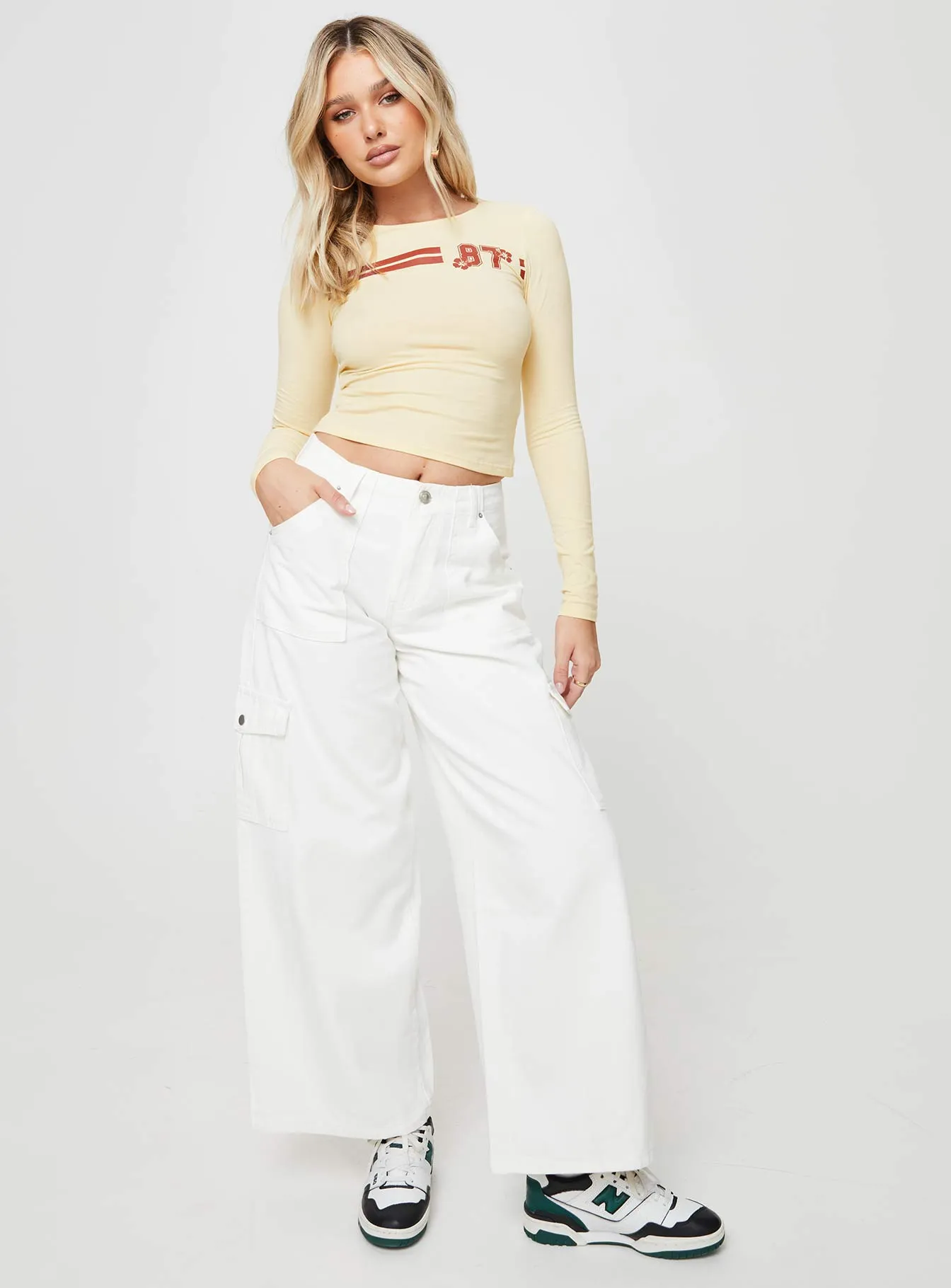 Adrianne Wide Leg Cargo Jeans White