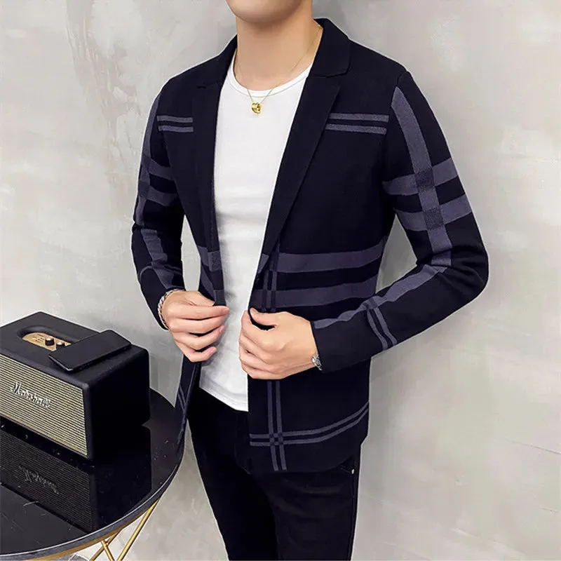 Aidase Men's Knitted Sweater Jacket Men Fashion High Quality Brand Slim Striped Long Sleeve Suit Collar Cardigan Wool Jacket Coat