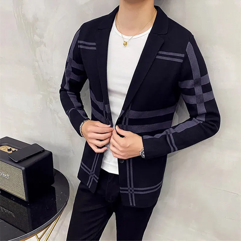 Aidase Men's Knitted Sweater Jacket Men Fashion High Quality Brand Slim Striped Long Sleeve Suit Collar Cardigan Wool Jacket Coat