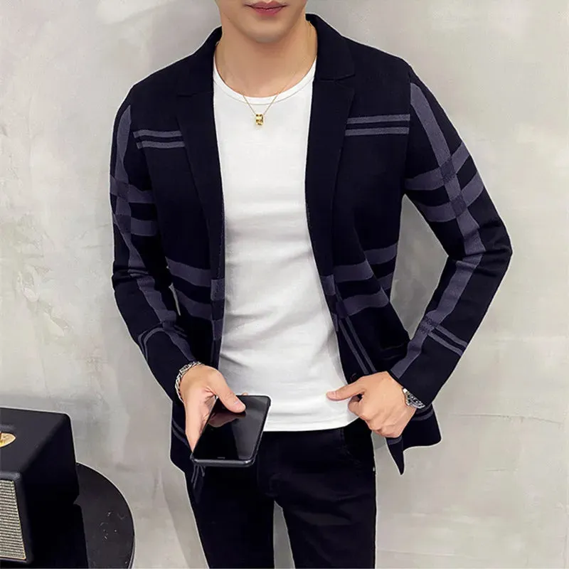 Aidase Men's Knitted Sweater Jacket Men Fashion High Quality Brand Slim Striped Long Sleeve Suit Collar Cardigan Wool Jacket Coat