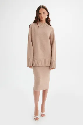 AMARI Knitted Cashmere Blend Jumper In Beige