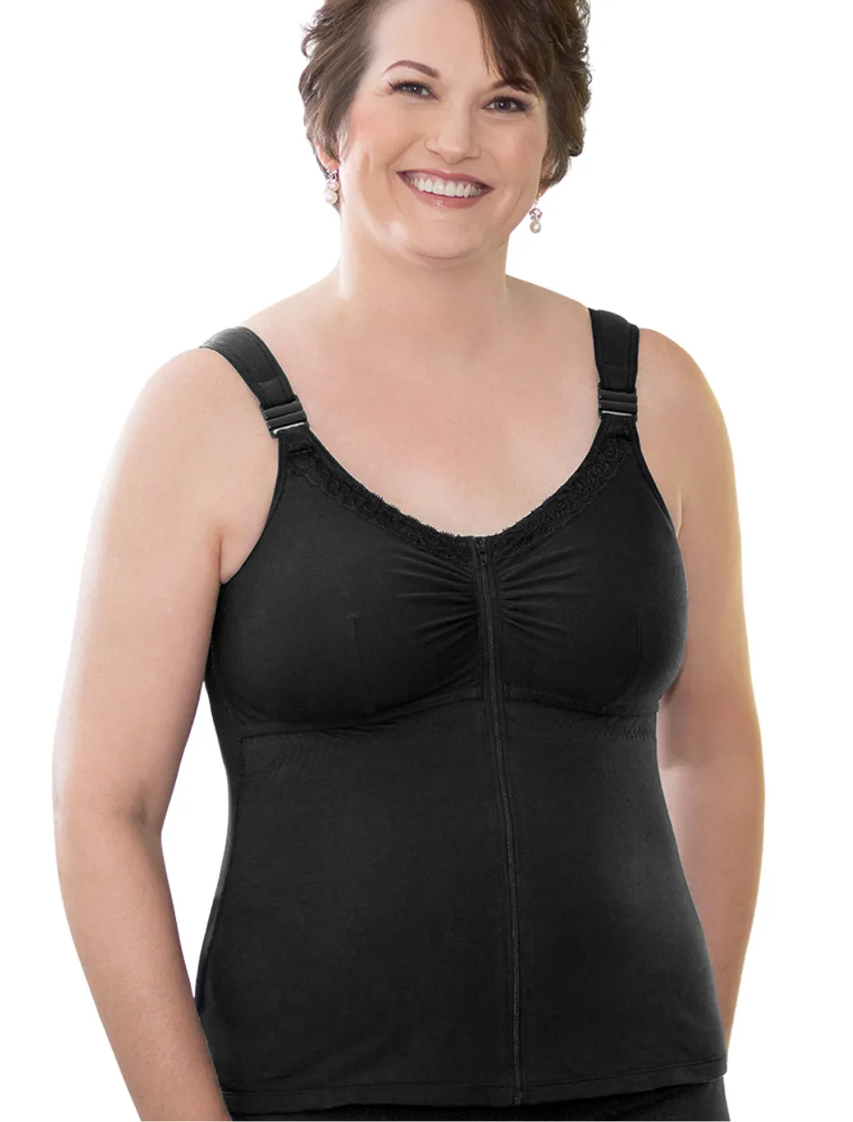 American Breast Care Post Surgical Camisole With Drain Management Black | Black Front Fastening Mastectomy Bra