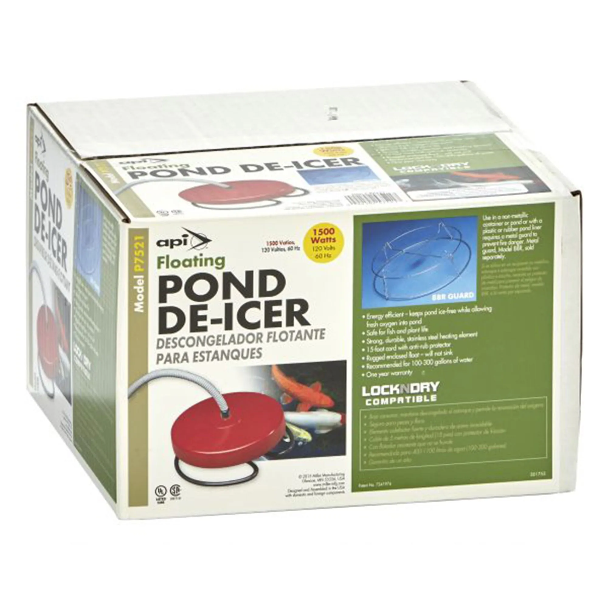 API 1500 Watt Thermostatic Winter Floating Pond Deicer & Heater, Red (Open Box)