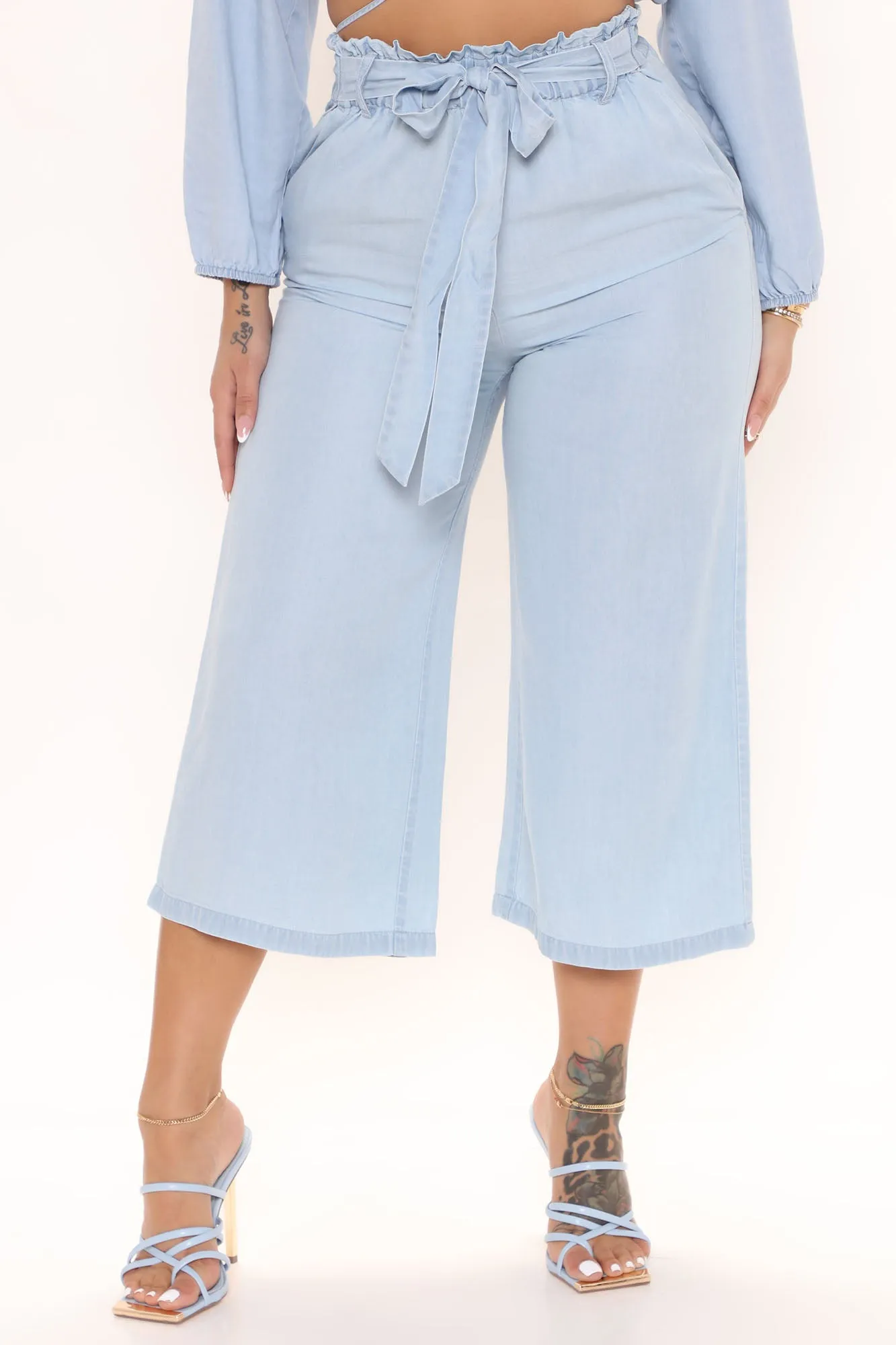 Ashley Belted Culottes - Light Blue