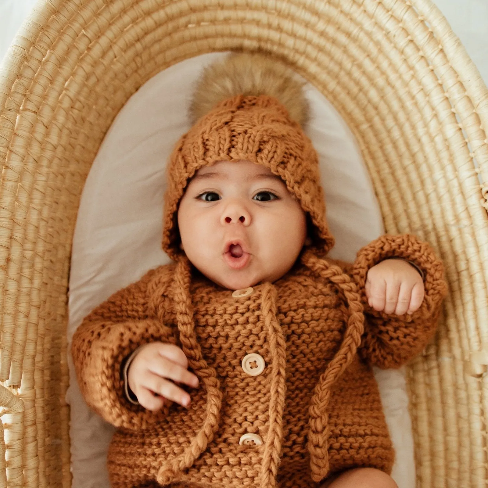 Aspen Pecan Cable Knit Bonnet for Babies, Toddlers & Kids