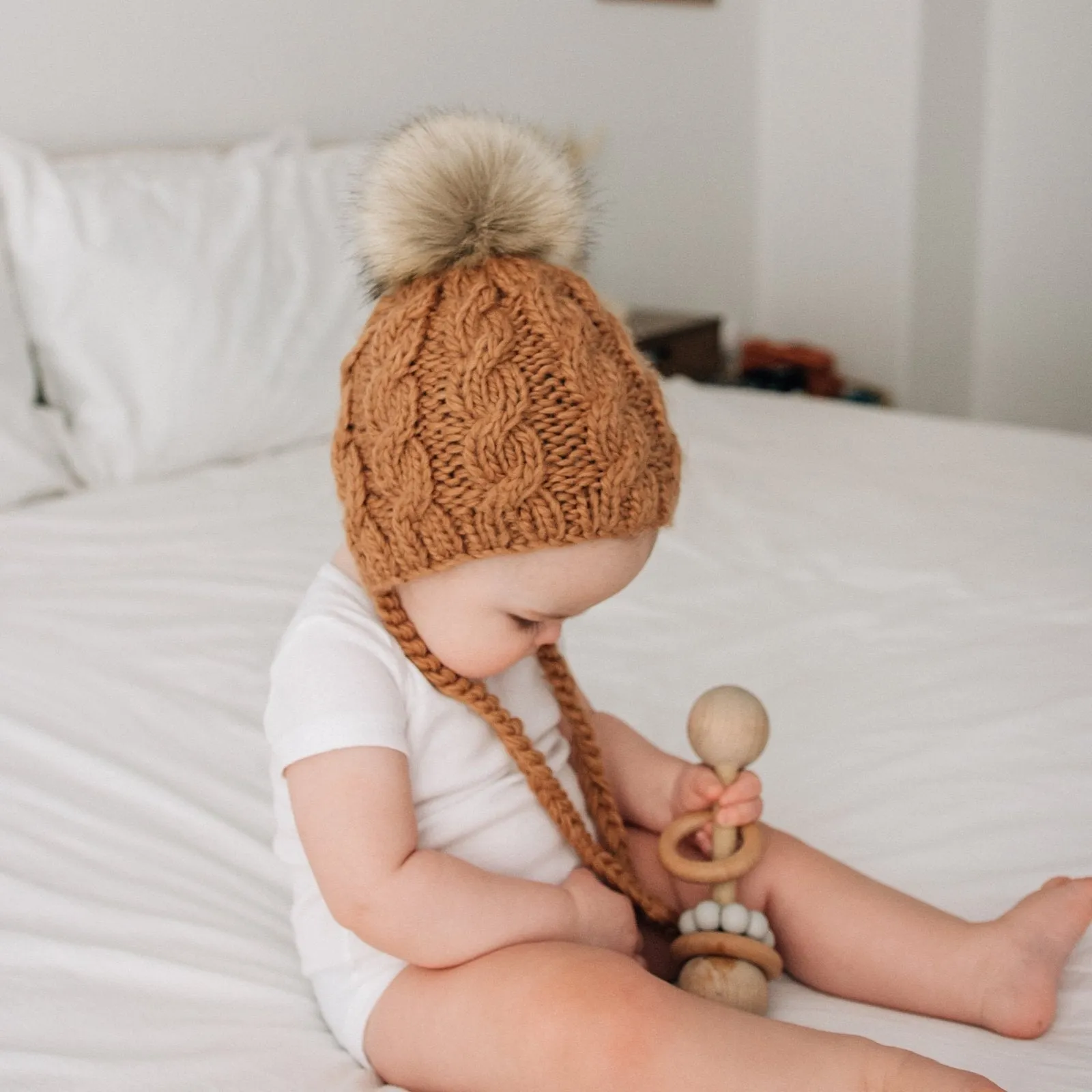 Aspen Pecan Cable Knit Bonnet for Babies, Toddlers & Kids