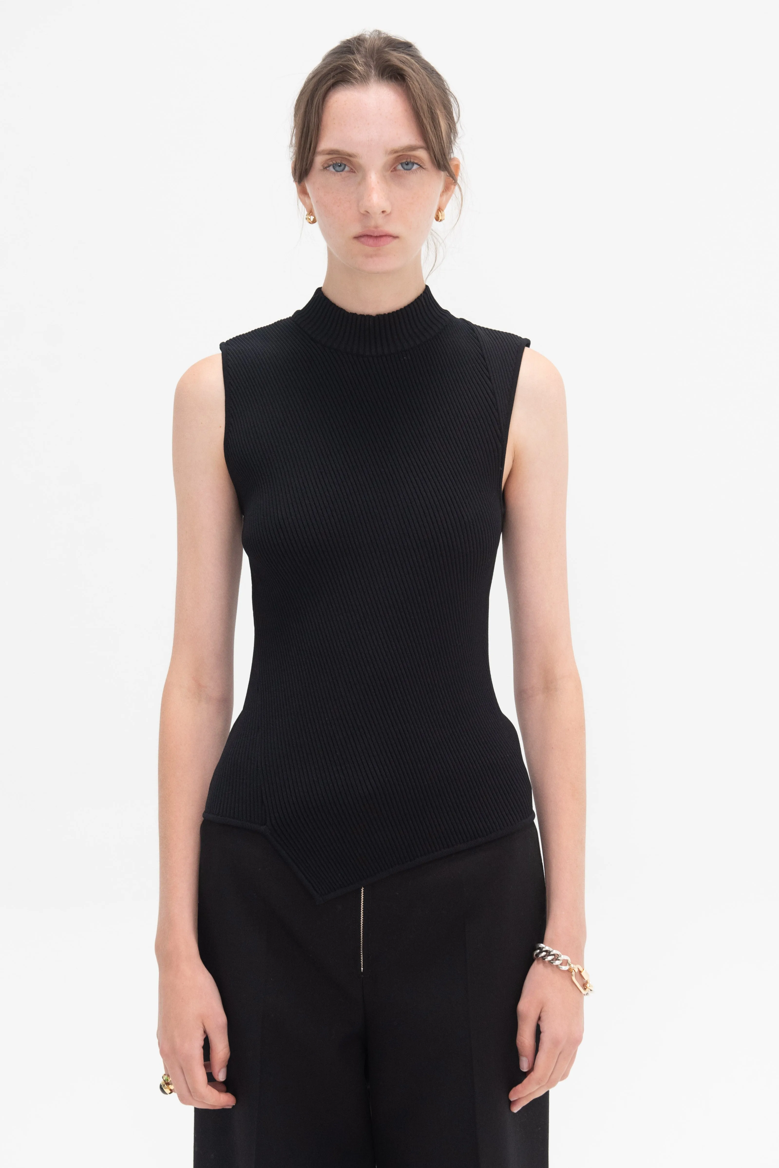 Asymmetric Knit Top, Black