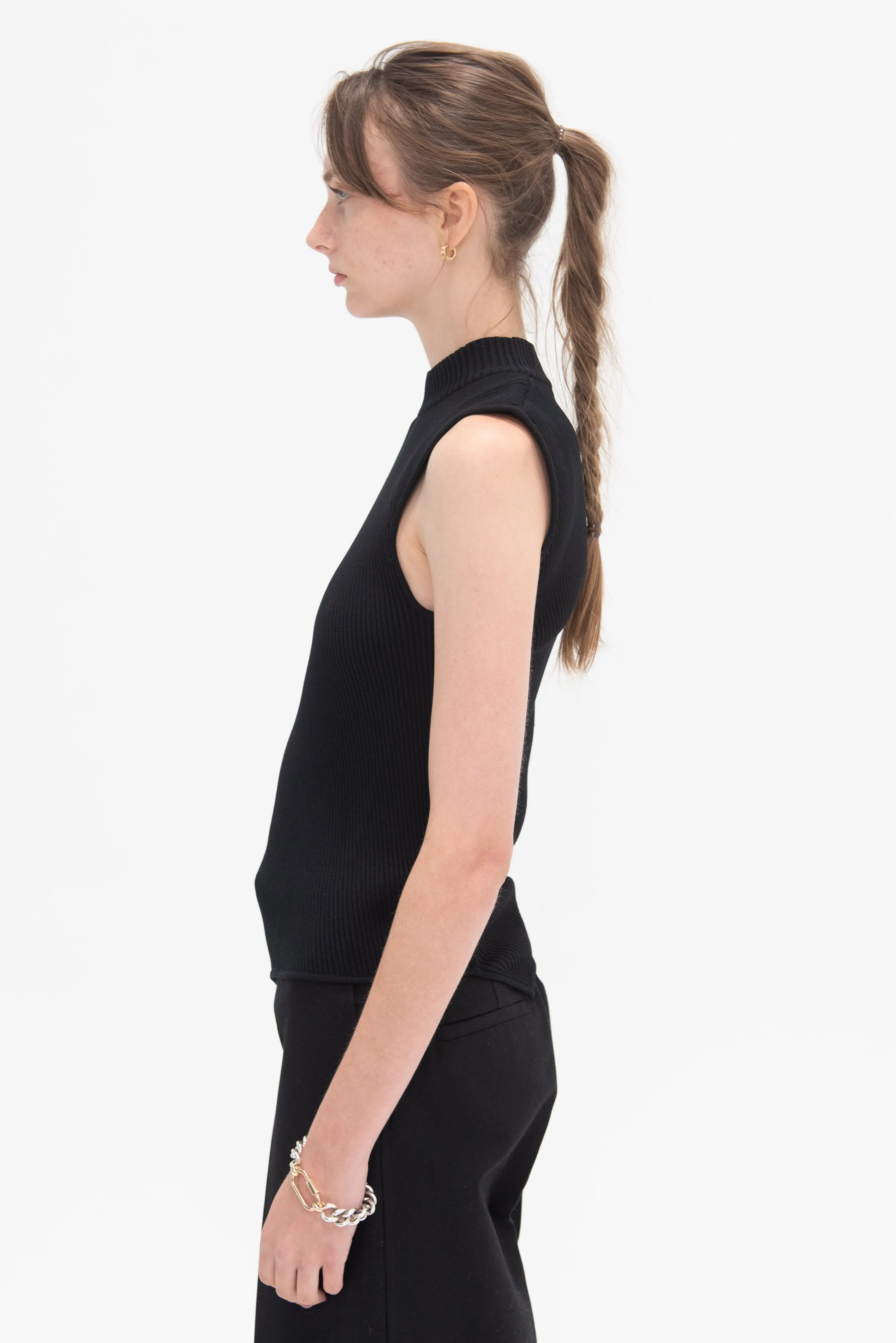 Asymmetric Knit Top, Black