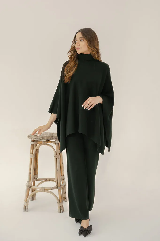 Autumn Winter '23 - Lily Knitted Cape Dark Green Separates