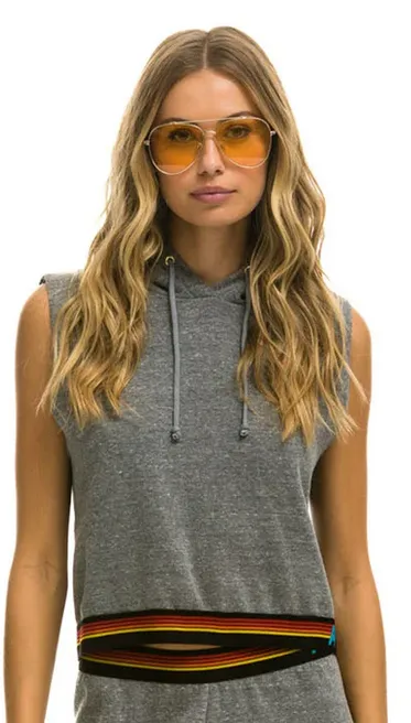 Aviator Nation Logo Sleeveless Crop Hoodie Heather Grey