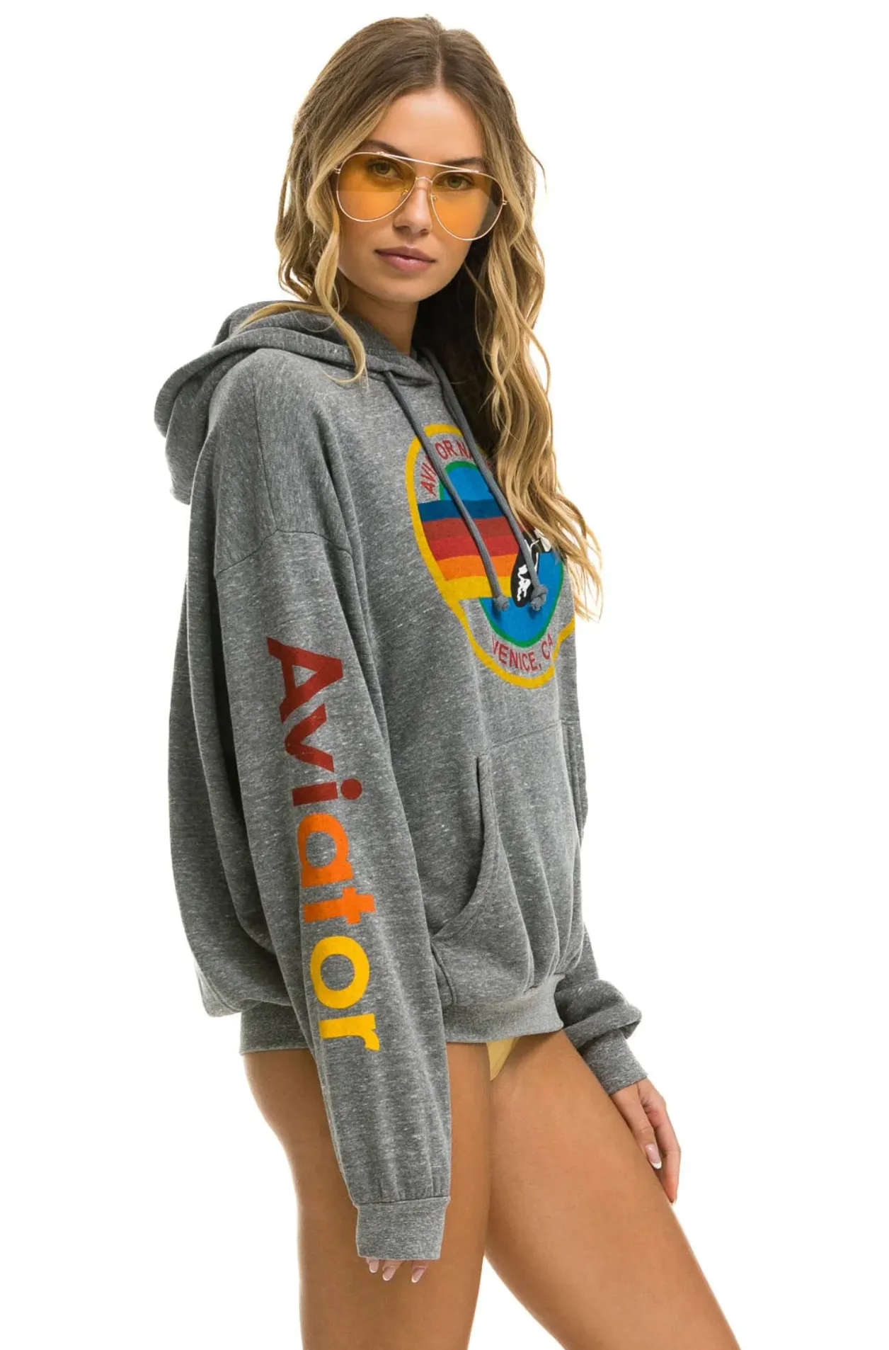 AVIATOR NATION UNISEX RELAXED PULLOVER HOODIE IN HEATHER GREY