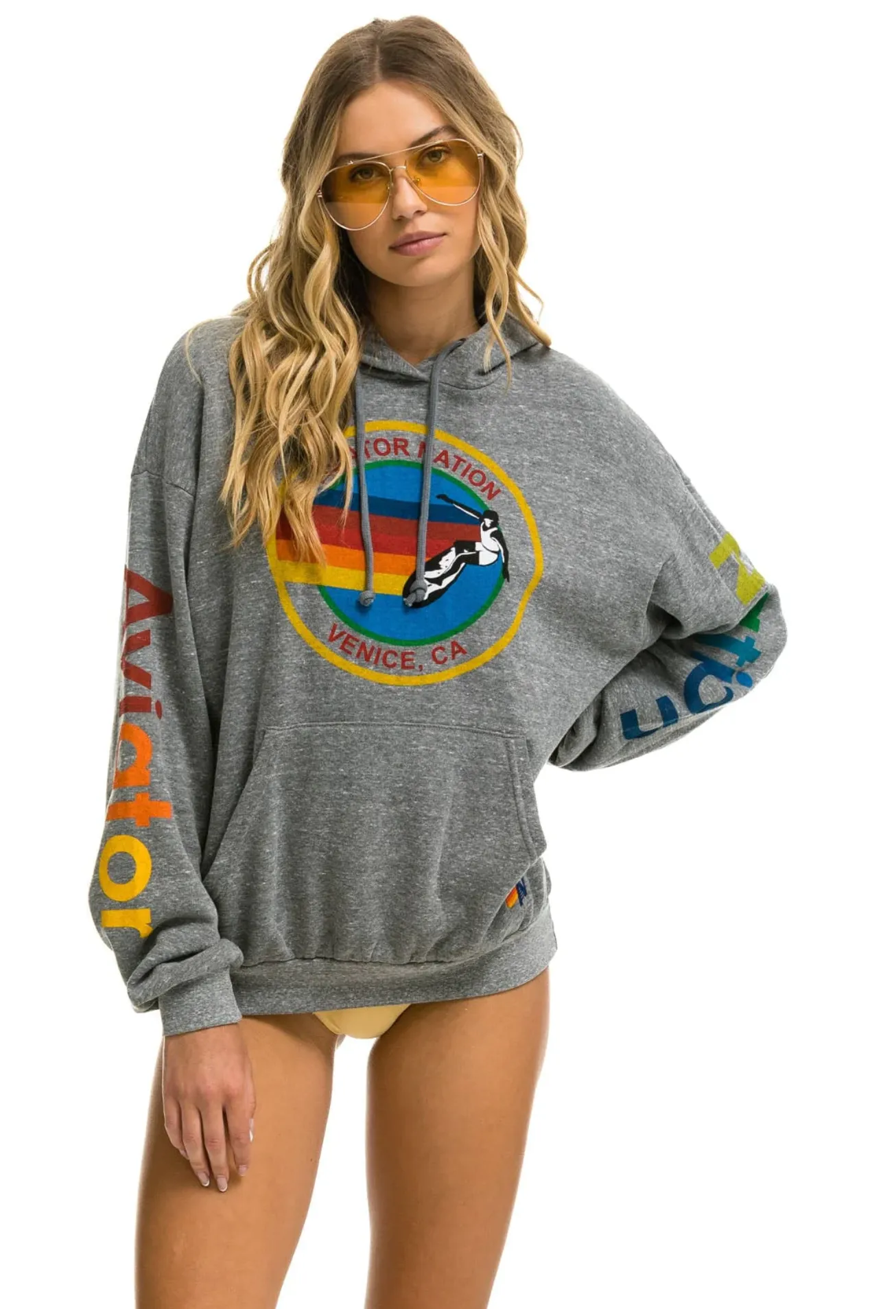 AVIATOR NATION UNISEX RELAXED PULLOVER HOODIE IN HEATHER GREY