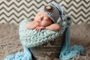 Baby Blue Knit Newborn Pixie Slouch Hat