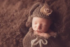 Barley Brown Knit Newborn Pixie Slouch Hat