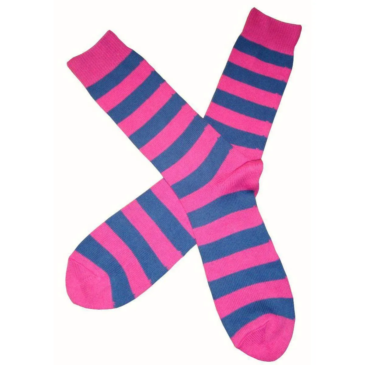 Bassin and Brown Striped Midcalf Socks - Pink/Blue