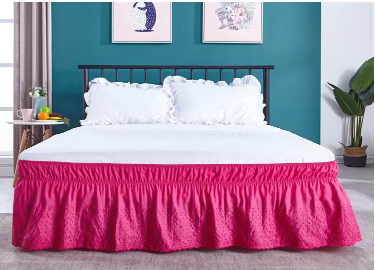 Bed Skirt Wrap Around Easy Fit Cotton Dust Ruffle Bed Skirt