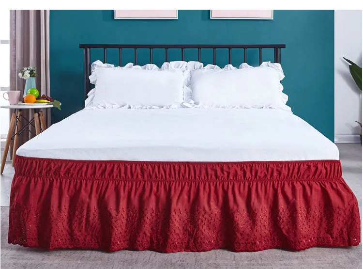 Bed Skirt Wrap Around Easy Fit Cotton Dust Ruffle Bed Skirt