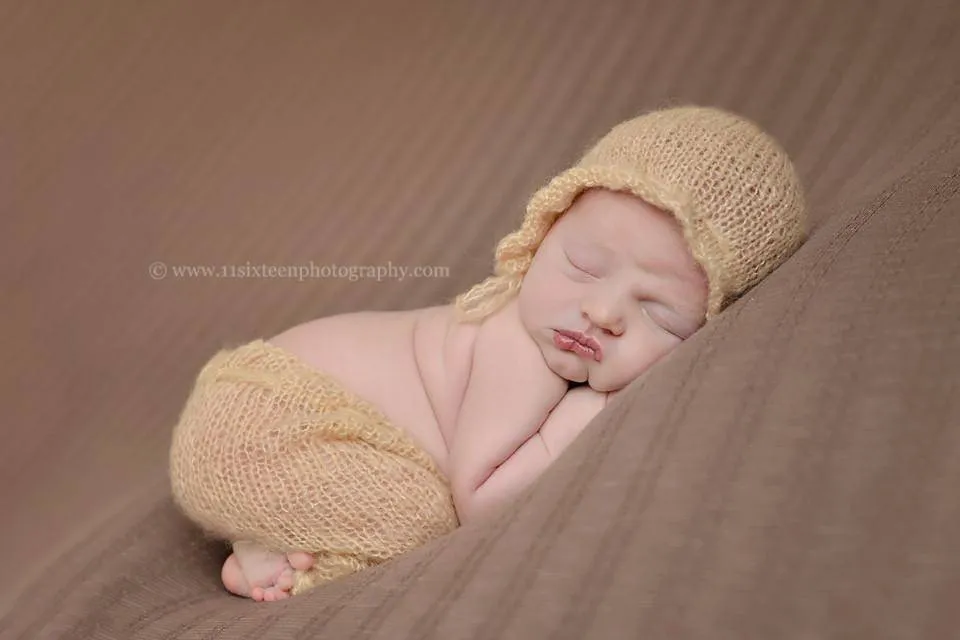 Beige Mohair Newborn Pants and Hat Set