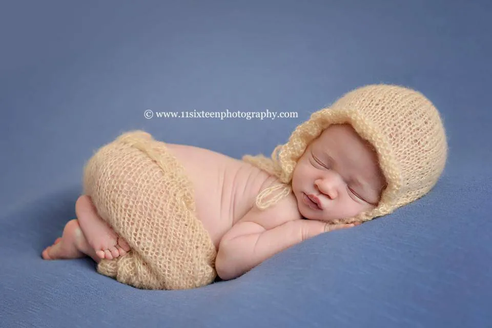 Beige Mohair Newborn Pants and Hat Set