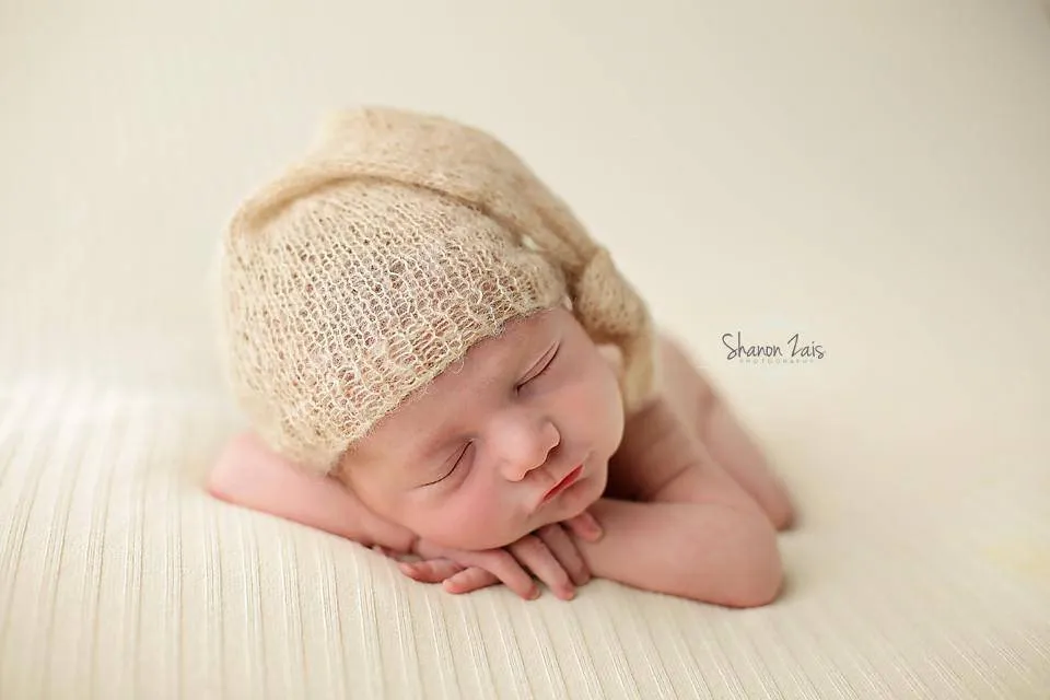 Beige Newborn Baby Mohair Pixie Knot Hat