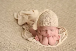 Beige Newborn Baby Mohair Pixie Knot Hat