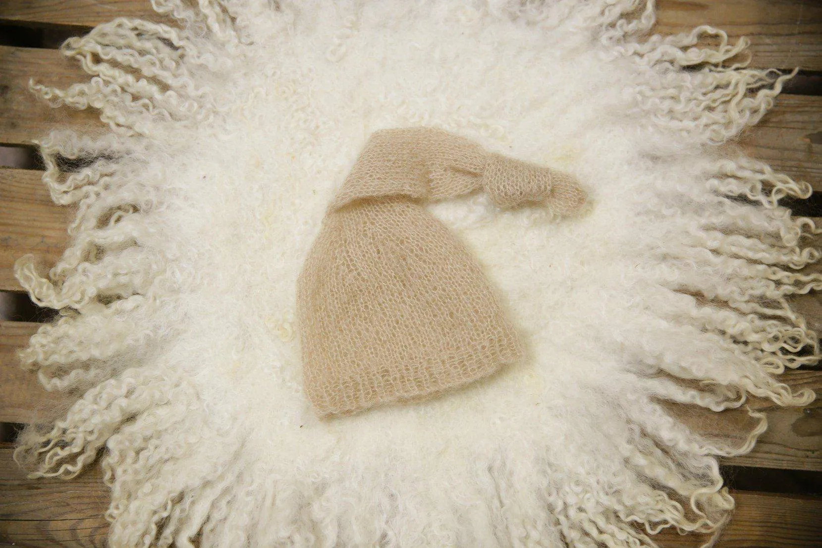 Beige Newborn Baby Mohair Pixie Knot Hat