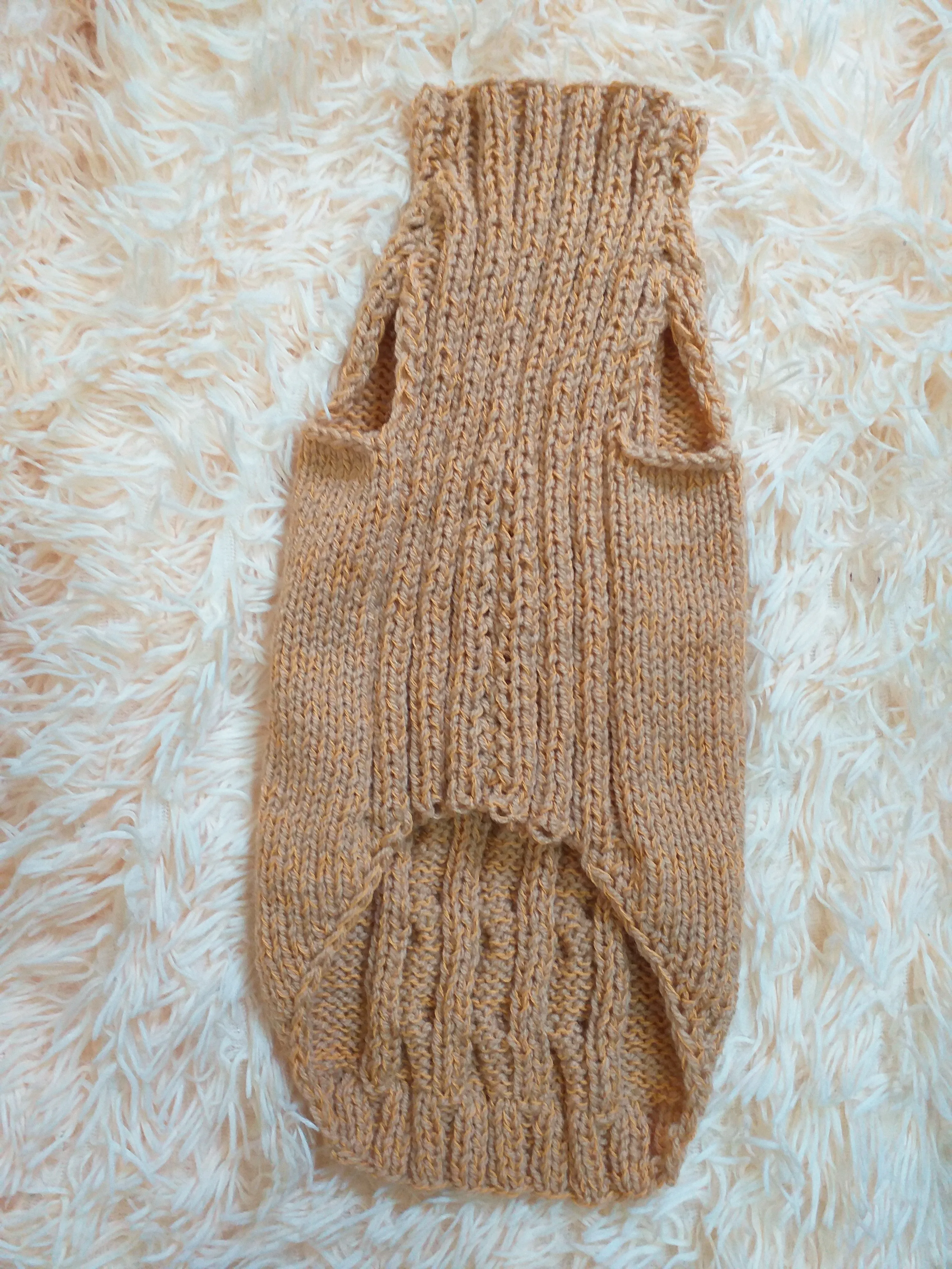 Beige sweater coat for dachshund or small dog