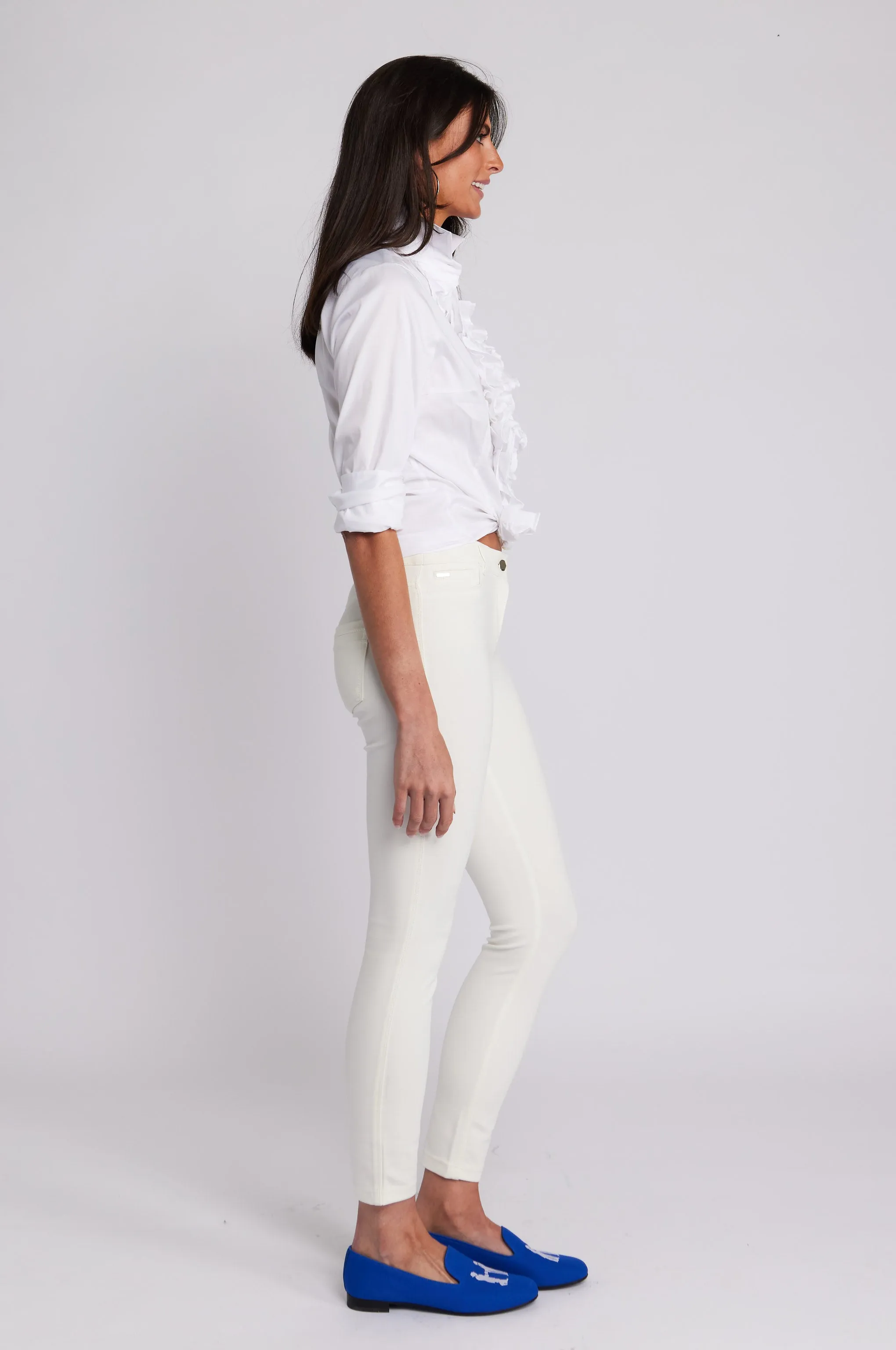 Belinda Blouse in White Stretch