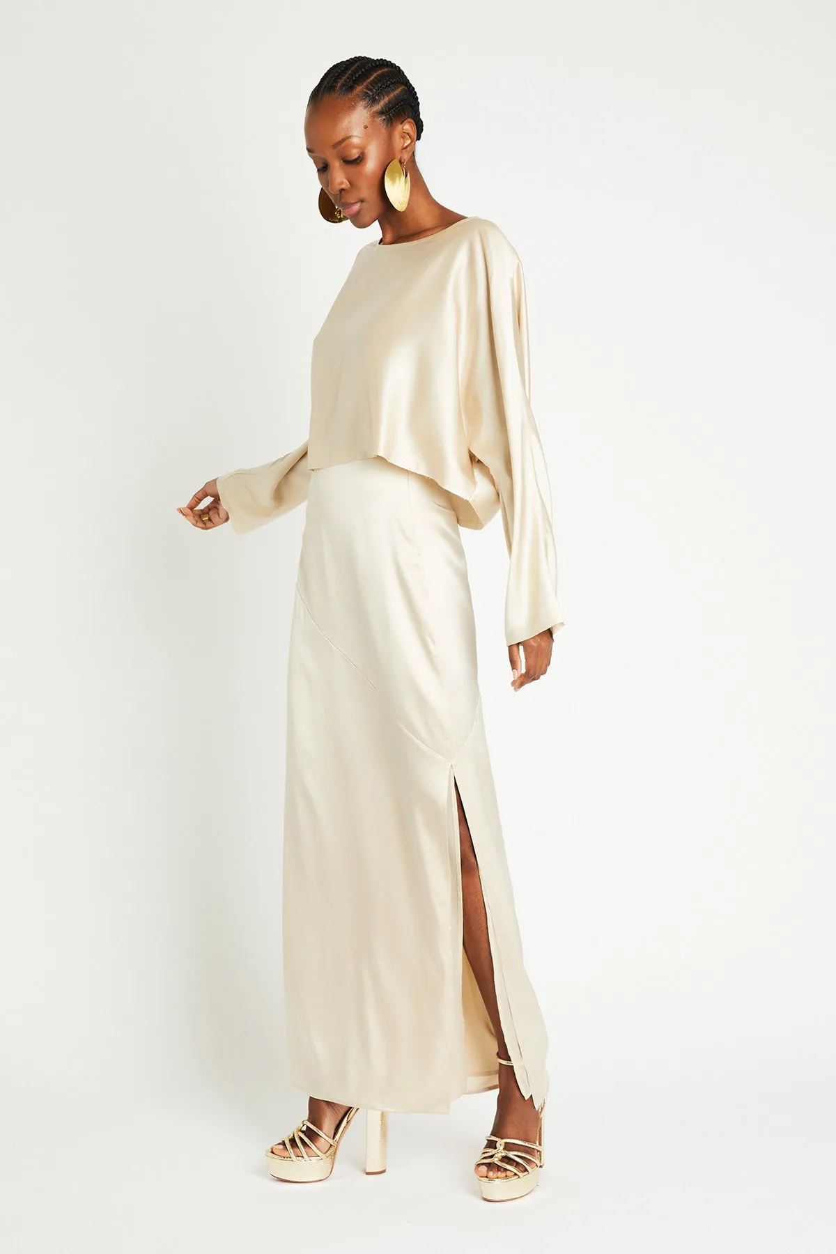   Beryll Naomi Silk Skirt | Latte