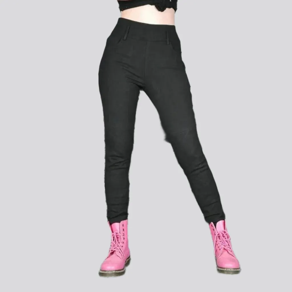 Biker high-waist denim pants for ladies