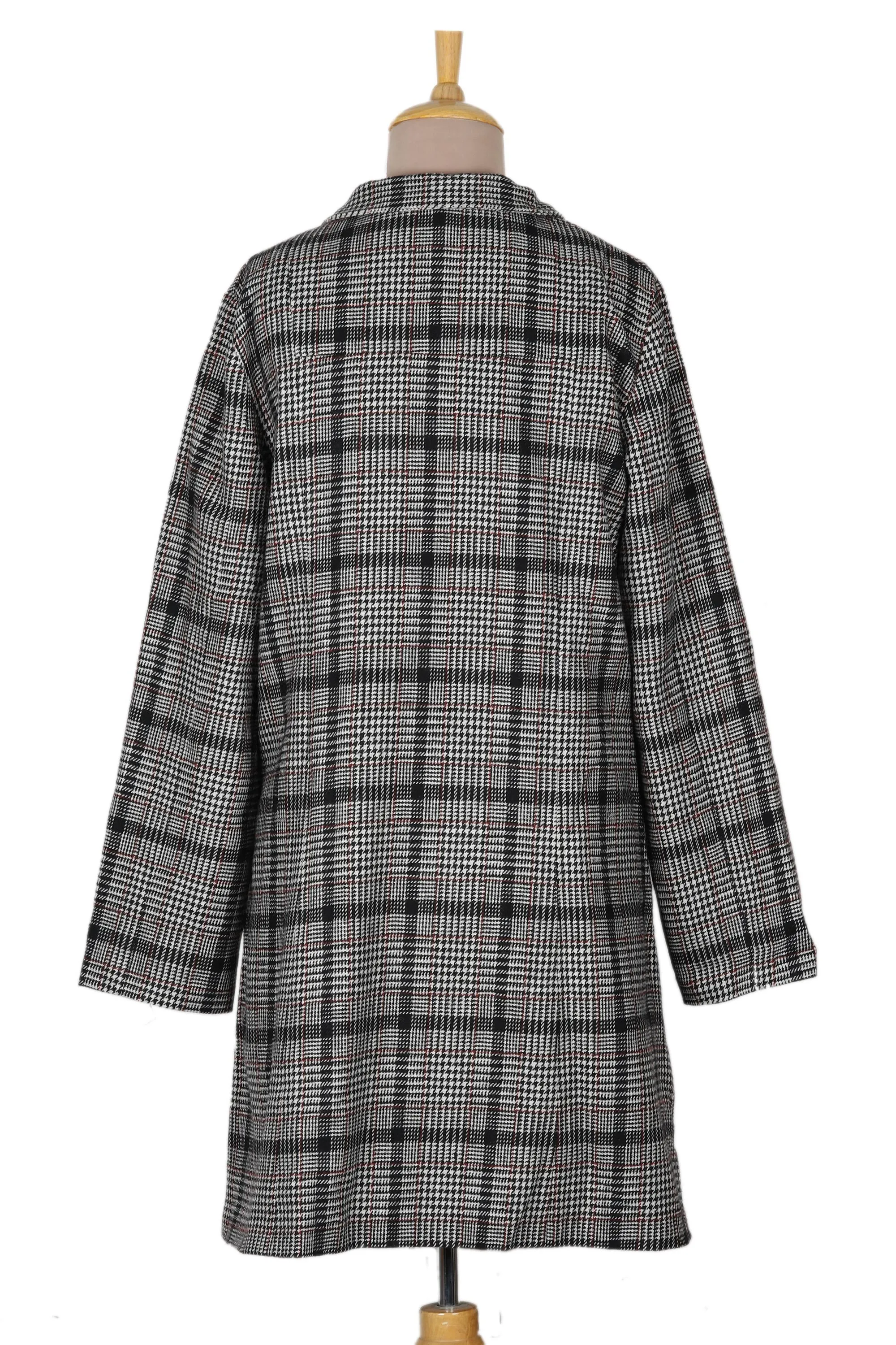 Black and White Glen Plaid Car Coat - Delhi Classic | NOVICA