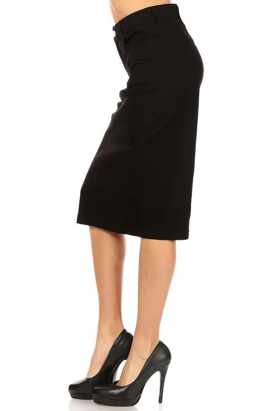 Black Casual Twill Skirt