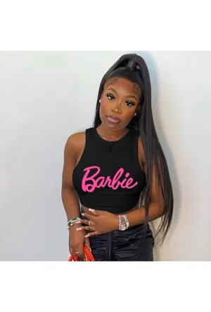 Black Ribbed Barbie Crop Top