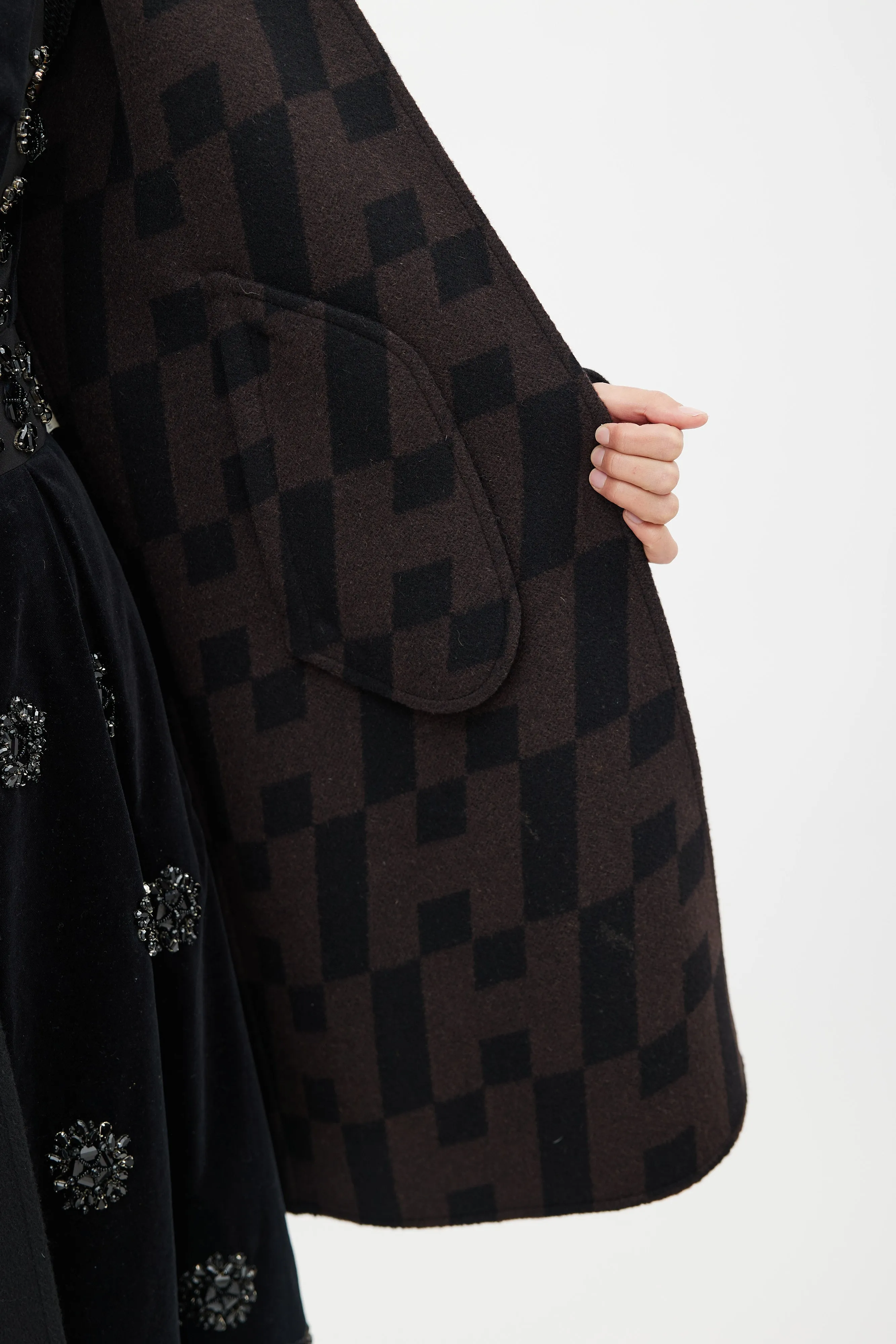 Black Wool & Brown Pattern Lining Coat