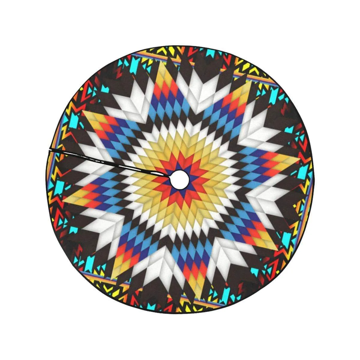 Blackfire and Turquoise Star Christmas Tree Skirt 47" x 47"