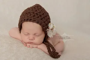 Blossom Newborn Bonnet Hat in Brown