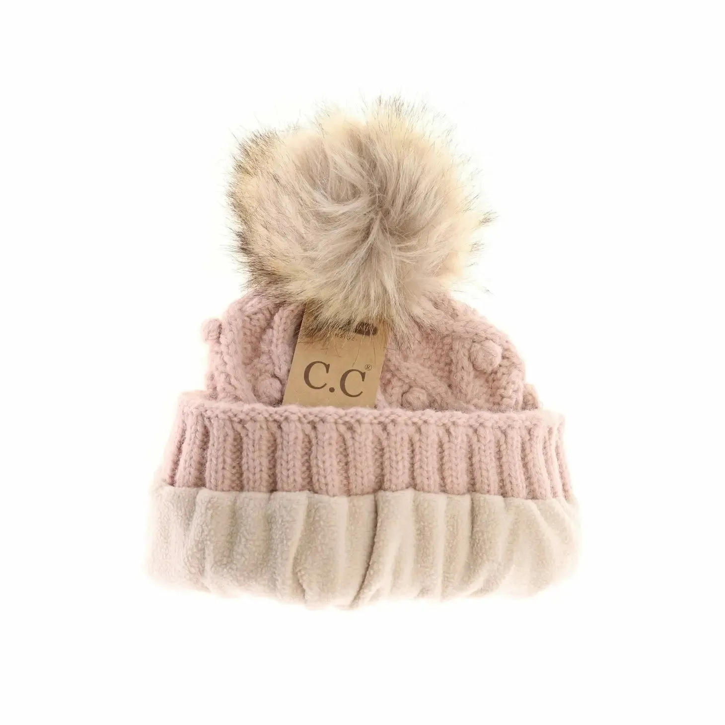 Bobble Knit Fur Pom C.C Beanie Hat