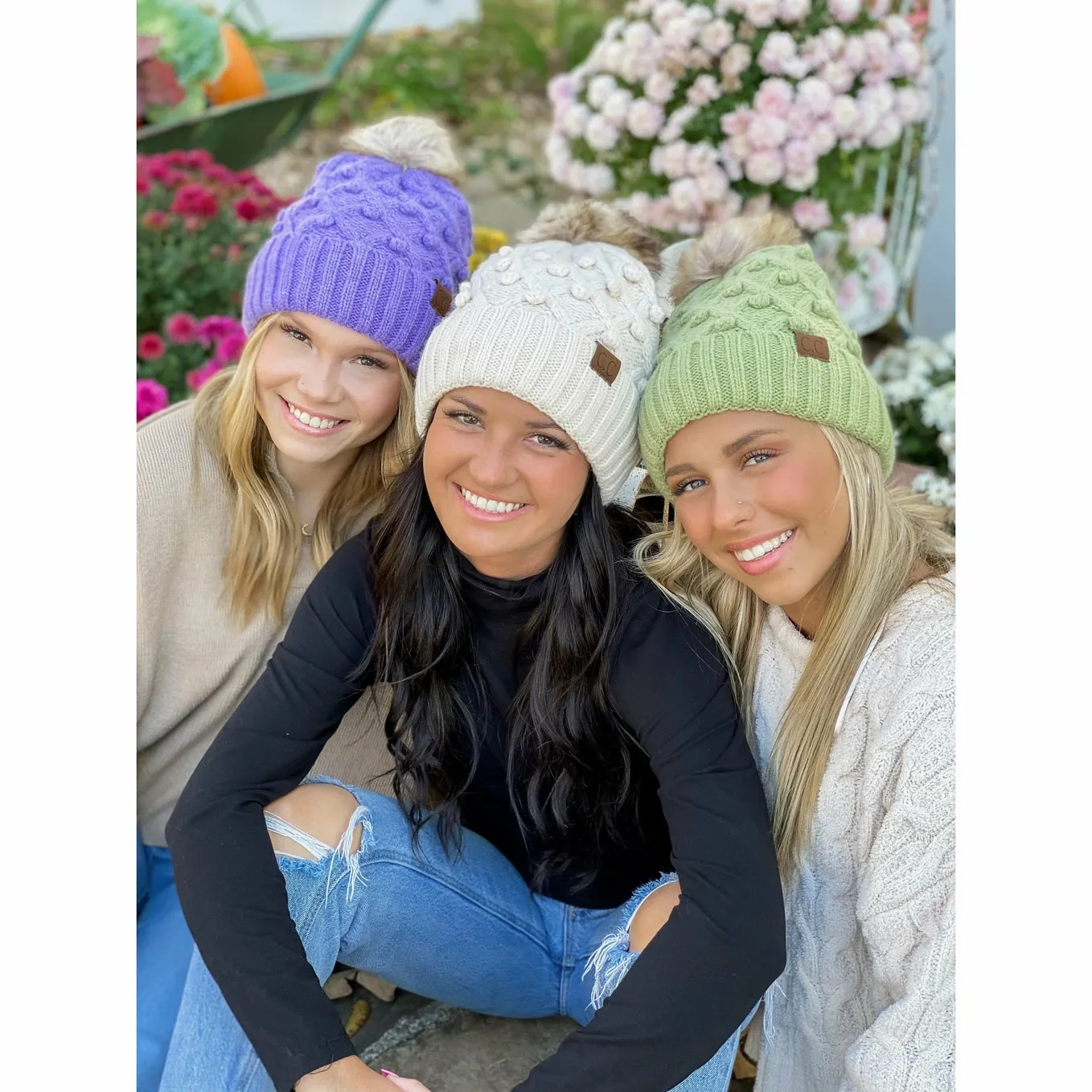 Bobble Knit Fur Pom C.C Beanie Hat