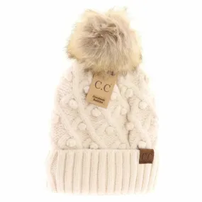 Bobble Knit Fur Pom C.C Beanie Hat