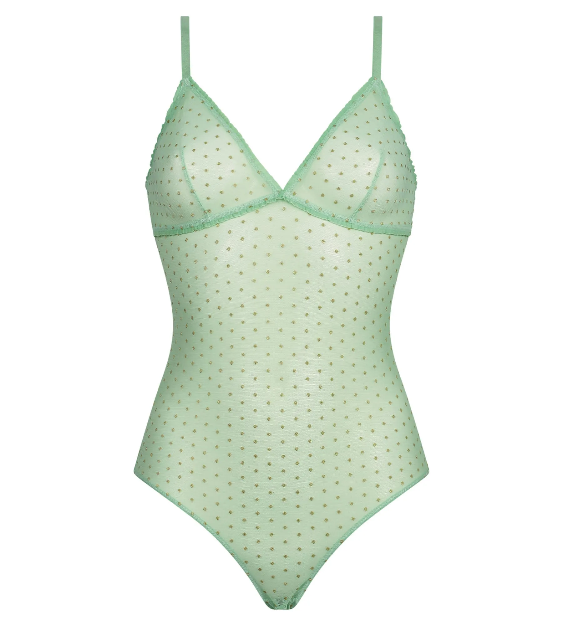 Body femme en tulle transparent Vert et pois lurex Dim Shiny Mesh